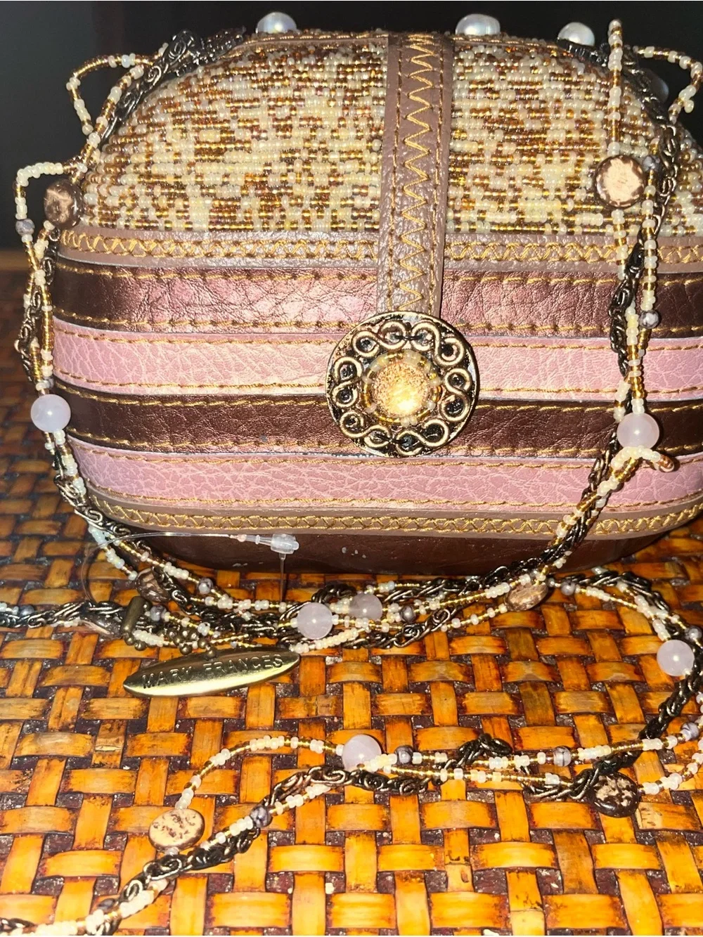 Mary Frances Beaded Evening Clutch with Pearl Fringe